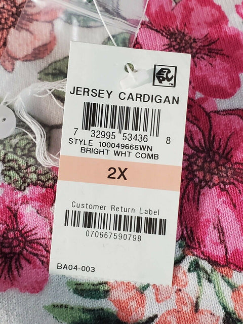 Karen Scott Women's Long Sleeve Button Front White Multi Floral Cardigan Plus 2X - evorr.com