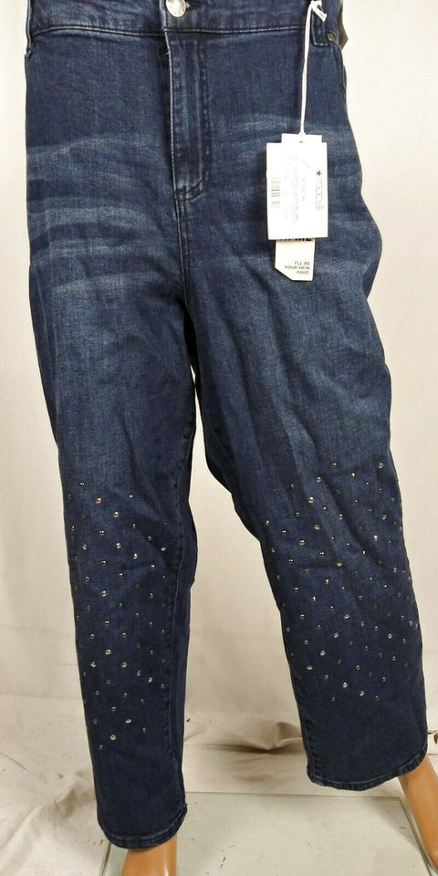 New Celebrity Pink Women's Straight Leg Capri Crop Studded Blue Denim Jeans 20