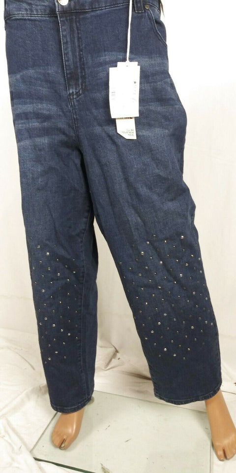 New Celebrity Pink Women's Straight Leg Capri Crop Studded Blue Denim Jeans 20