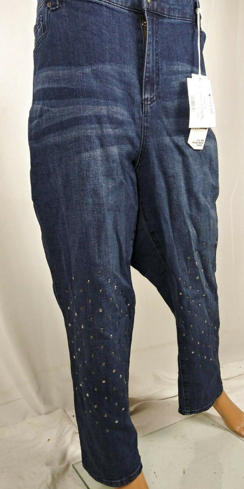 New Celebrity Pink Women's Straight Leg Capri Crop Studded Blue Denim Jeans 20