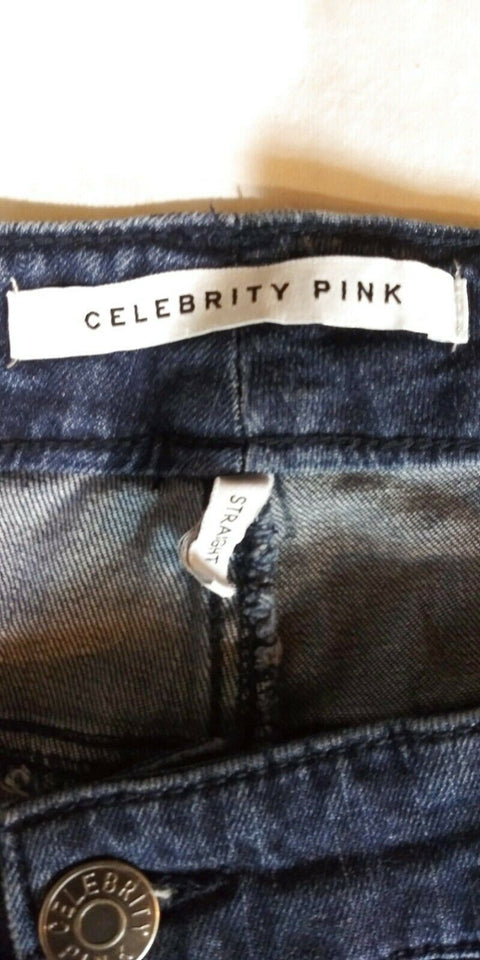 New Celebrity Pink Women's Straight Leg Capri Crop Studded Blue Denim Jeans 20