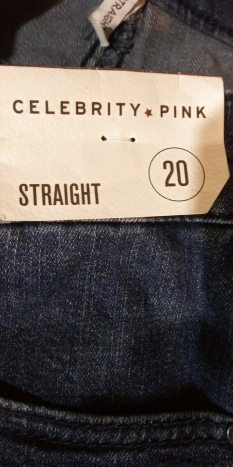 New Celebrity Pink Women's Straight Leg Capri Crop Studded Blue Denim Jeans 20