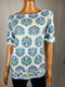 New Karen Scott Women's Short Sleeve Boat Neck Green White Paisley Blouse Top L - evorr.com