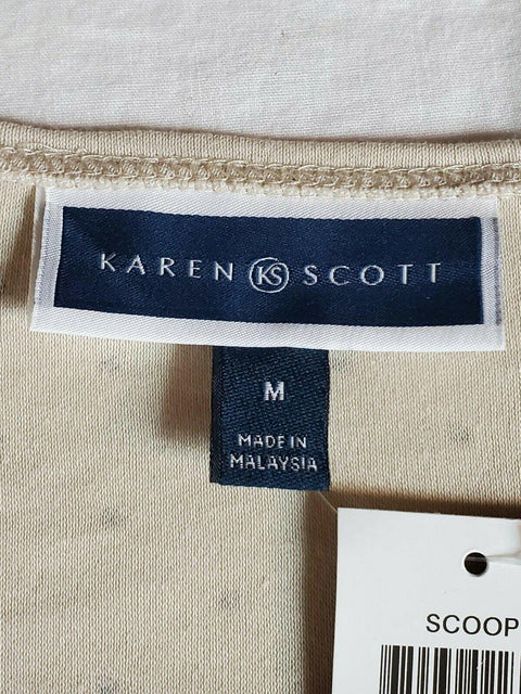 New Karen Scott Women's Short Sleeve Scoop Neck Beige Polka Dot Blouse Top M - evorr.com