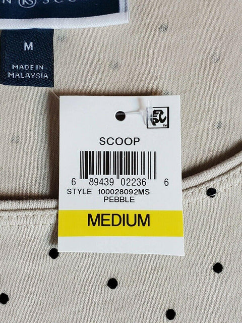 New Karen Scott Women's Short Sleeve Scoop Neck Beige Polka Dot Blouse Top M - evorr.com