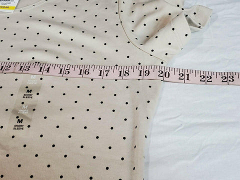 New Karen Scott Women's Short Sleeve Scoop Neck Beige Polka Dot Blouse Top M - evorr.com