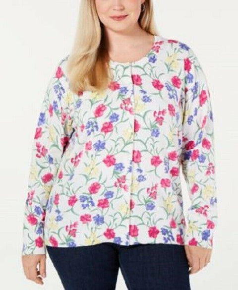 New Karen Scott Women Long Sleeve Button Up Multi Floral Knit Cardigan Plus 2X - evorr.com