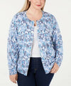Karen Scott Women Long Sleeve Button Front Blue Brushed Chevron Cardigan Plus 1X