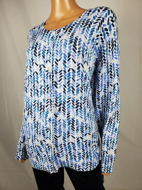 Karen Scott Women Long Sleeve Button Front Blue Brushed Chevron Cardigan Plus 1X