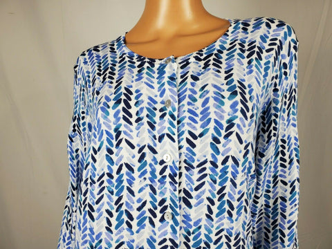 Karen Scott Women Long Sleeve Button Front Blue Brushed Chevron Cardigan Plus 1X