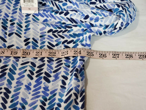 Karen Scott Women Long Sleeve Button Front Blue Brushed Chevron Cardigan Plus 1X