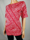 New Karen Scott Women's Boat Neck Red Cuffed Sleeve Printed Blouse Top Size L - evorr.com
