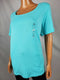 Karen Scott Women's Short Sleeve Scoop Neck Aqua Blue Cotton Blouse Top Plus 1X - evorr.com