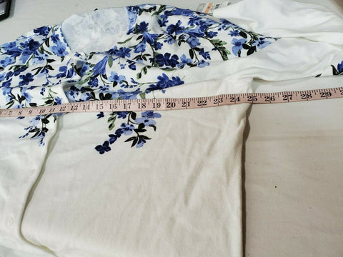 Karen Scott Women's Long Sleeve Button Front White Blue Flowers Cardigan Plus 2X - evorr.com