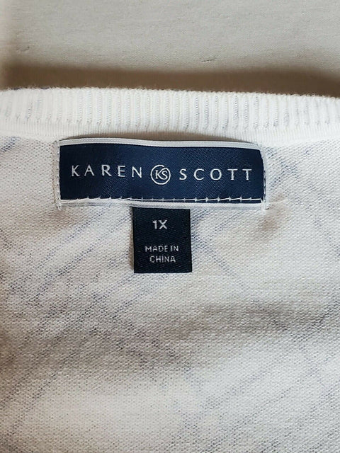 Karen Scott Women's Long Sleeve Button Front Gingham Flowers Cardigan Plus 1X - evorr.com