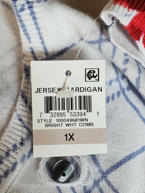 Karen Scott Women's Long Sleeve Button Front Gingham Flowers Cardigan Plus 1X - evorr.com