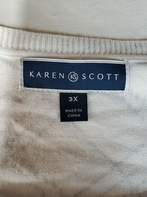 Karen Scott Women's Long Sleeve Button Front Gingham Flowers Cardigan Plus 3X - evorr.com