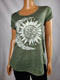 New Style&Co Women Short Sleeve Green Flared Graphic Print Blouse Top Size S
