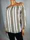 New INC CONCEPTS Women Long Sleeve White Stripe Off the Shoulder Blouse Top PXL - evorr.com