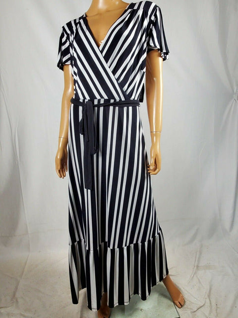 $109 INC CONCEPTS Women Black Striped Faux Wrap Peplum Maxi Dress Belted Plus 3X - evorr.com