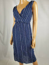 $109 New City Studio Women's Blue Print Faux Wrap Elastic Midi Dress Size XS - evorr.com