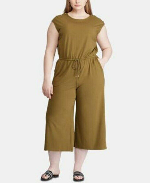 $165 Lauren Ralph Lauren Women Green Short Sleeve Stretch Jumpsuit Dress Plus 3X - evorr.com