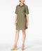 $89 Karen Scott Women's Short Sleeve Collared Tunic Shirt Dress Olive Green M