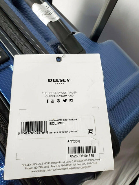 $300 New Delsey Eclipse 25" Spinner 8 Wheels Luggage Hard Case Blue Suitcase