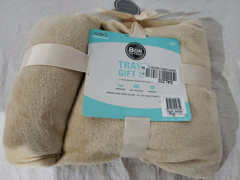 $40 New Bon Voyage Travel Plush Velvet Throw Blanket Beige 50"x60" - evorr.com