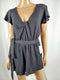 $78 New Free People Women's Short Sleeve Black Romper Dress Belted Linen Size M - evorr.com