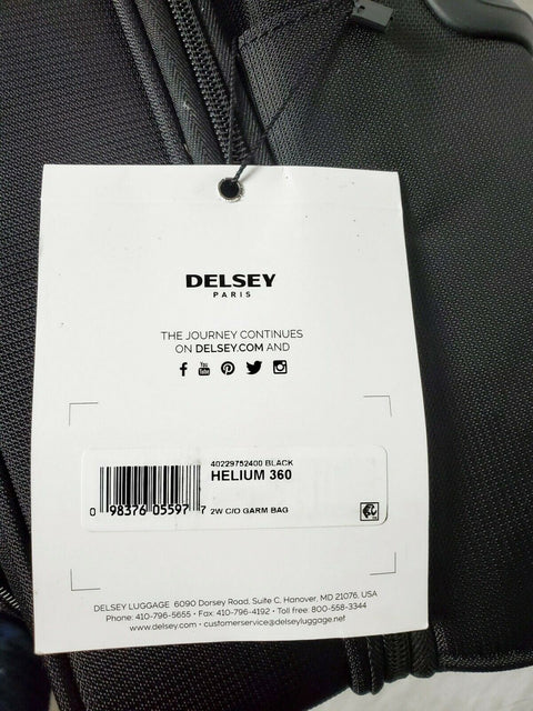 $360 Delsey Helium 360 Rolling Wheels Carry-On Garment Bag Suiter Black