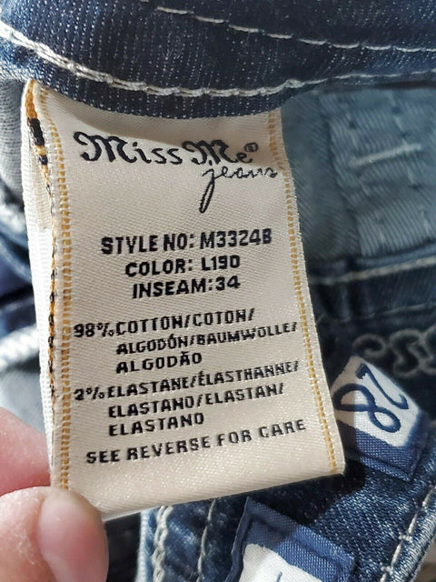 $104 Miss Me Women's Blue Denim Lucky Girl Chloe Bootcut Jeans Patched Size 28 - evorr.com