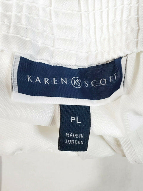 KAREN SCOTT Women Comfort Elastic Dress Pant White Pull On Short Length Petite L - evorr.com