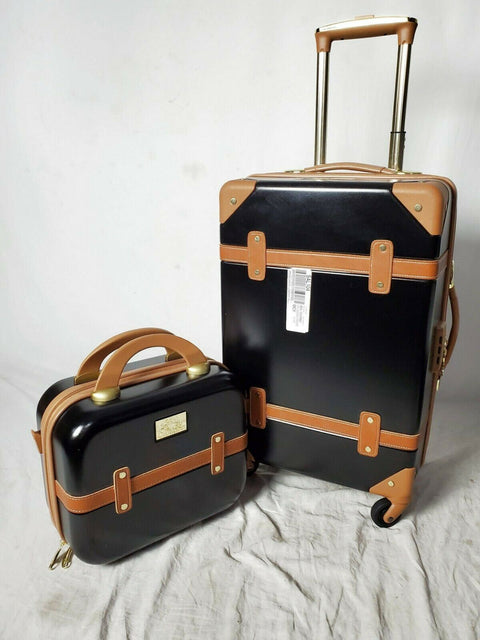 $400 CHARIOT GATSBY 2PC HARDSIDE LUGGAGE SET BLACK GOLD CARRY ON