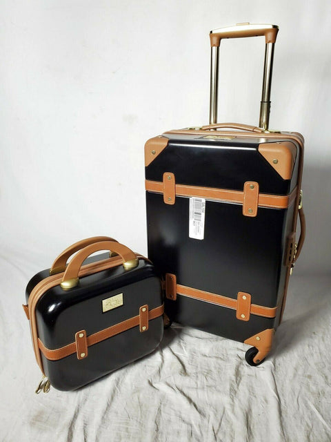 $400 CHARIOT GATSBY 2PC HARDSIDE LUGGAGE SET BLACK GOLD CARRY ON