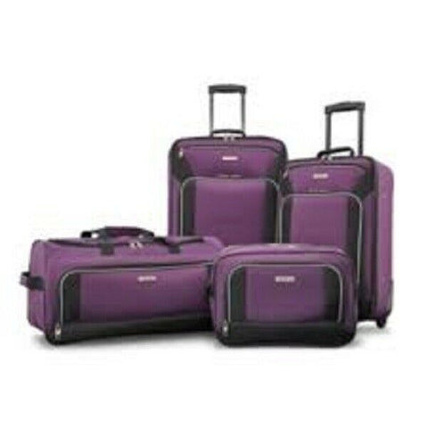 $350 New American Tourister FieldBrook XLT 4PC Luggage Set Purple Soft case