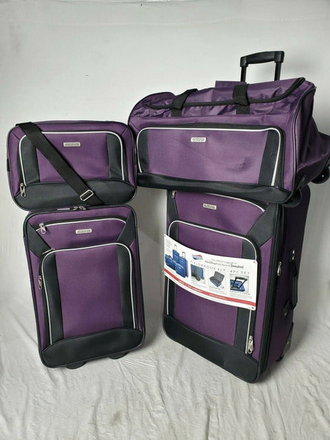 $350 New American Tourister FieldBrook XLT 4PC Luggage Set Purple Soft case