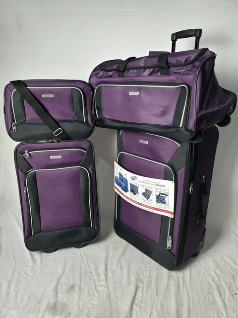 $350 New American Tourister FieldBrook XLT 4PC Luggage Set Purple Soft case