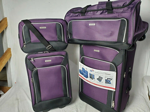 $350 New American Tourister FieldBrook XLT 4PC Luggage Set Purple Soft case