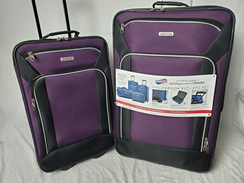 $350 New American Tourister FieldBrook XLT 4PC Luggage Set Purple Soft case
