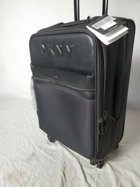 $300 New DKNY Trademark 21" Soft side Spinner Suitcase Luggage Carry On Black