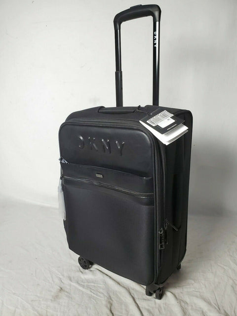 $300 New DKNY Trademark 21" Soft side Spinner Suitcase Luggage Carry On Black