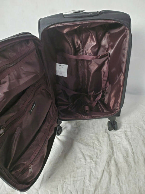 $300 New DKNY Trademark 21" Soft side Spinner Suitcase Luggage Carry On Black