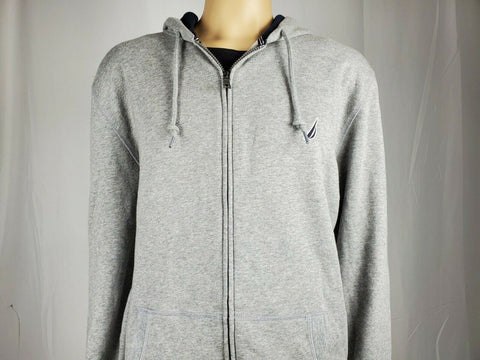 New NAUTICA Men' Gray Logo Casual Hoodie Jacket Full Zipper Sweatshirt Size 2XL - evorr.com