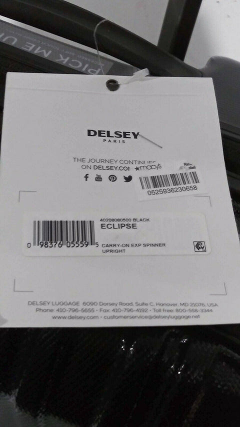 New Delsey Eclipse 21" Carry-On Spinner Luggage Hardcase TSA lock Black