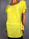 New DKNY Women Yellow Short Sleeve Scoop Neck Belted Stretch Blouse Top Size XL - evorr.com