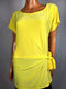 New DKNY Women Yellow Short Sleeve Scoop Neck Belted Stretch Blouse Top Size XL - evorr.com