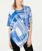 $69 Alfani Women Blue Print Blouse Top Dolman Sleeve Asymmetrical Hem Size S - evorr.com