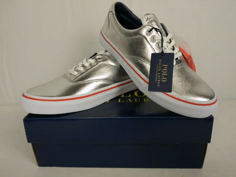 Polo Ralph Lauren Men's Sneakers Metallic THORTON Silver Shoes Foil Size 7 D - evorr.com