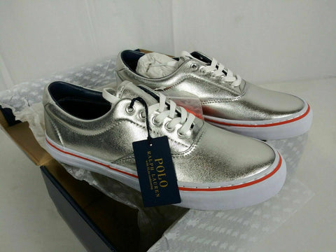 Authentic $160 Polo Ralph Lauren Men's Sneakers Metallic THORTON III Silver Shoe - evorr.com